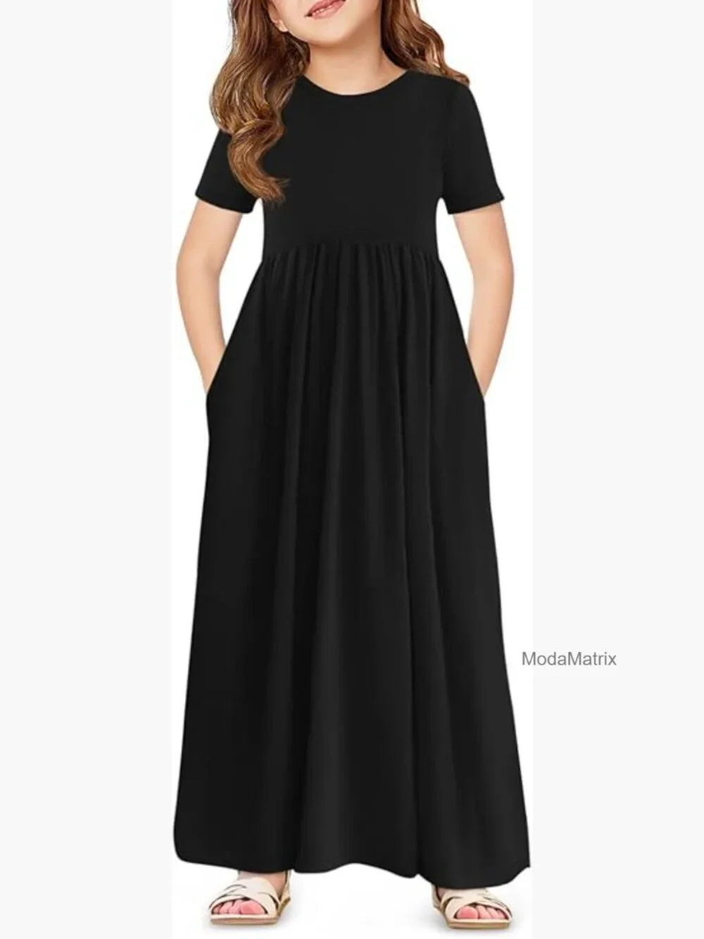 Girls Maxi Dress Short Sleeve Casual Summer Dress with Pockets